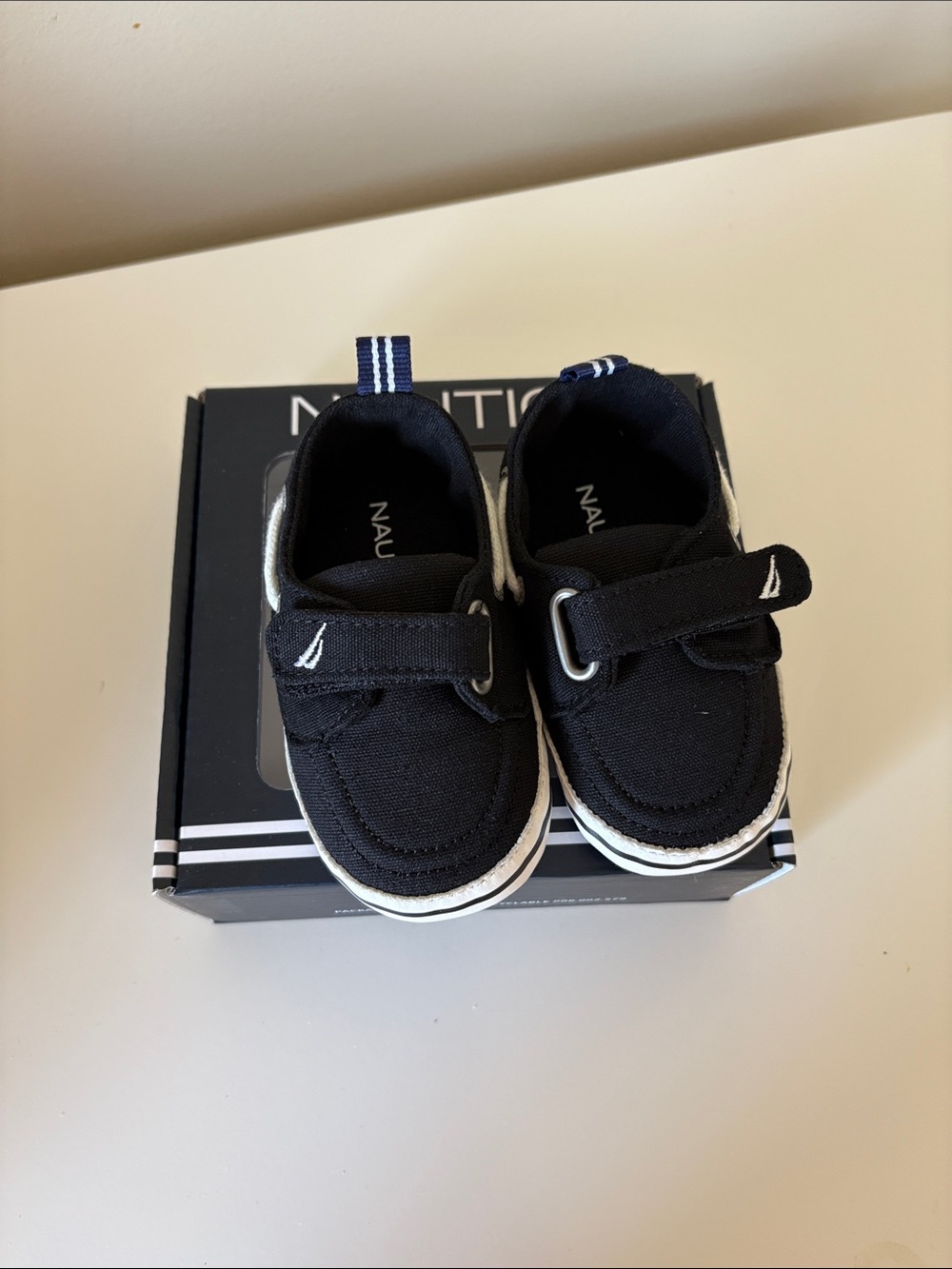 Nautica Black Canvas Baby Boat Shoes with White Trim